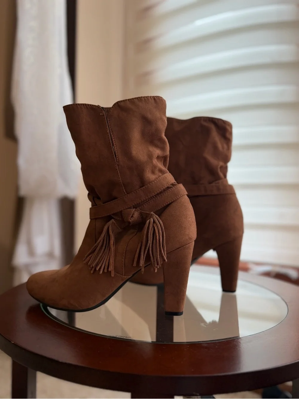 Express Brown Suede Tassel Heel Booties